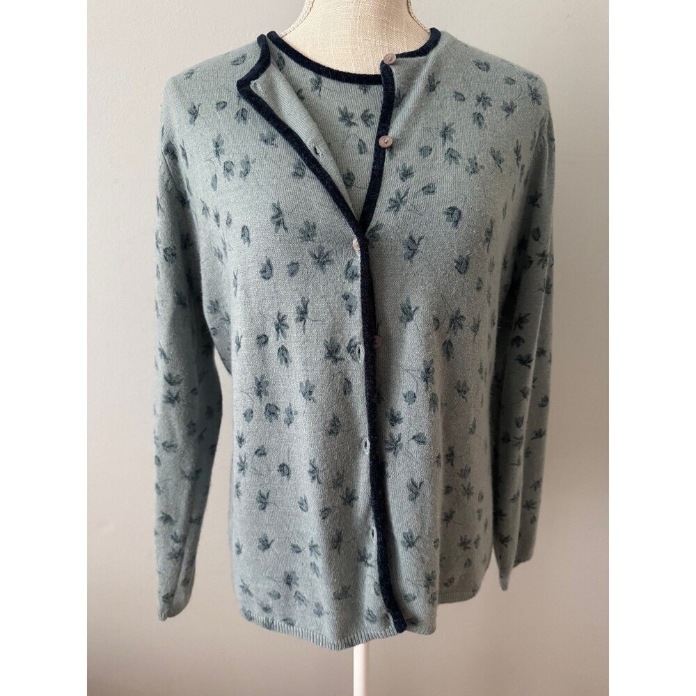 Vtg 90s Petite Sophisticate Blue Floral Sweater Cardigan Set Sz L Cottagecore